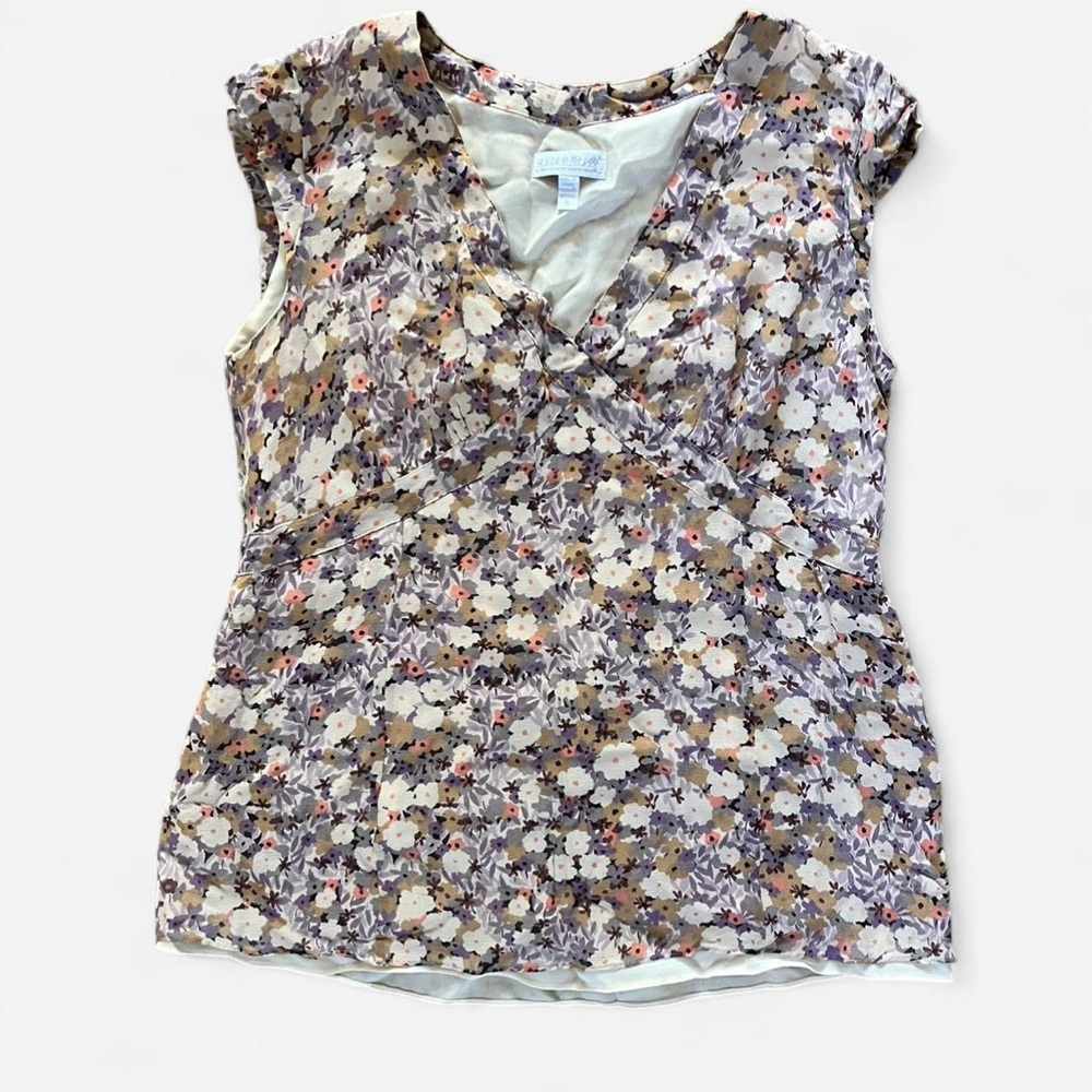A Pea in the Pod Floral Wrap Blouse - Cream and Brown
